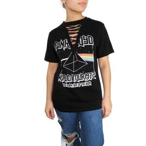 Pink Floyd Dark Side of the Moon Lace Up Corset Choker Graphic Tee T-Shirt Small